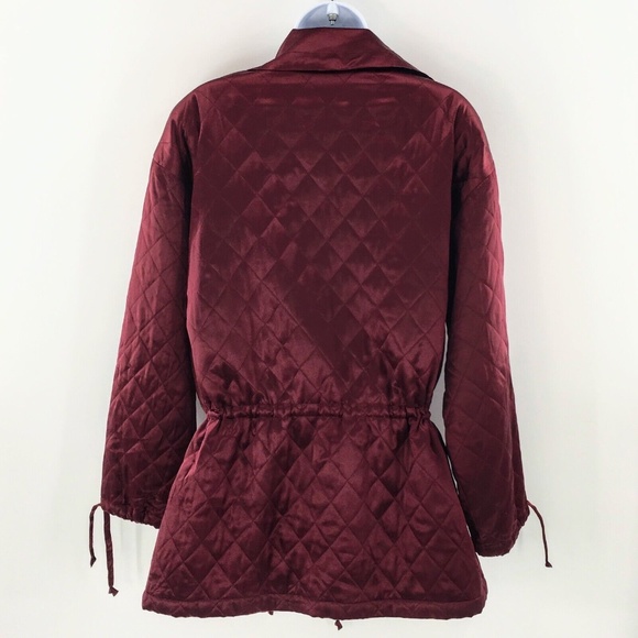 Womens Silk Quilted Jacket Vtg Burgundy Satin Lightweight Anorak EL - LA Sz L - Picture 9 of 16